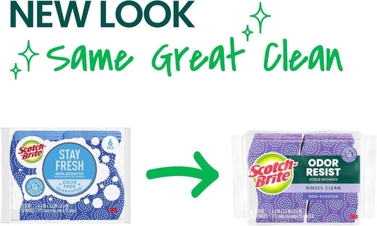 Scotch-Brite Odor Resist Non-Scratch Scrub Sponge, Dishwasher-Safe Kitchen Sponges that Resist Bacterial Odors, Multipurpose Dish Sponge for Gentle Cleaning