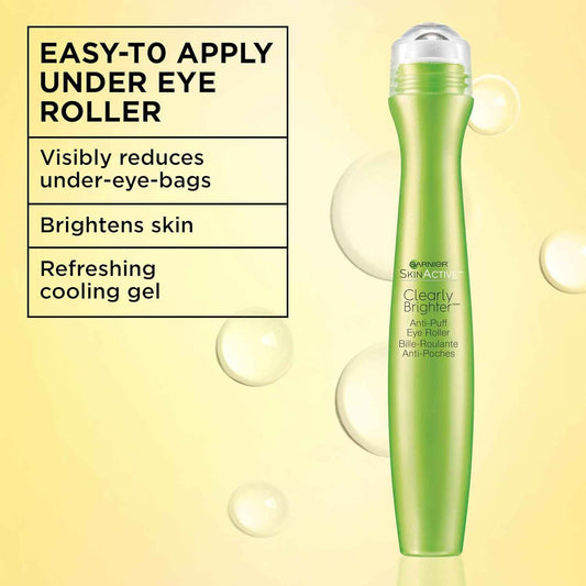 Garnier Clearly Brighter Anti-Puff Eye Roller, Dark Circles Under Eye Treatment with Caffeine and Vitamin C, 0.5 Fl Oz (15mL)