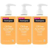Neutrogena Oil-Free Acne Wash, Acne Fighting Facial Cleanser with Salicylic Acid Medicine, Acne Treatment for Face, Non-Comedogenic, Residue-Free, 9.1 fl oz Pump Bottles