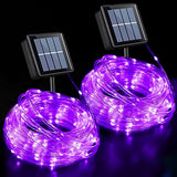 QITONG White Solar Christmas Lights, 2 Pack Each 33ft 100LED Rope Light Outdoor Waterproof, 8 Modes Fairy Lights in Clear Thin Tube