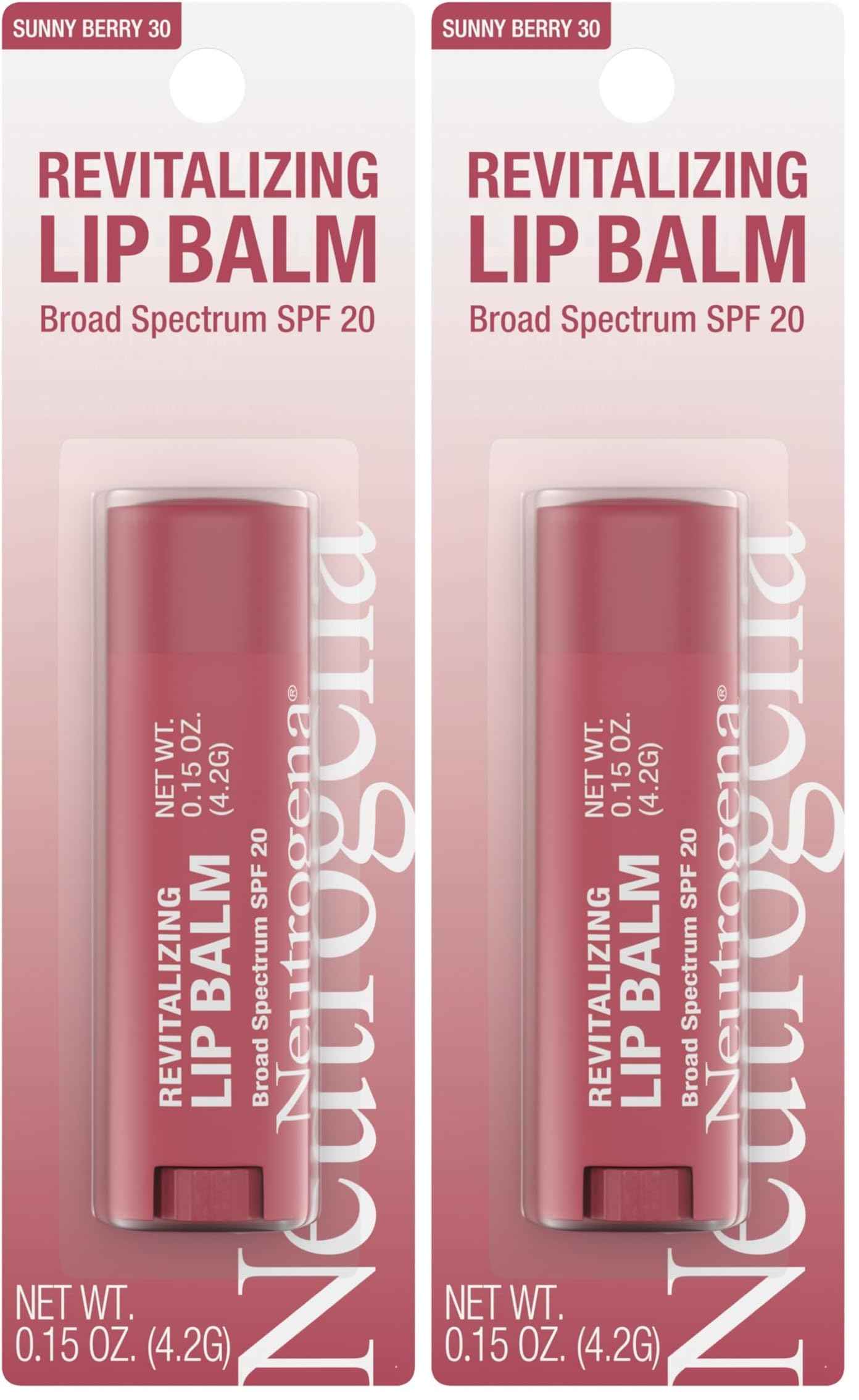 Neutrogena Revitalizing Tinted Lip Balm Broad Spectrum SPF 20 Sunscreen, Moisturizing Lip Balm with a Sheer Tint for Softer, Smoother, Healthier-Looking Lips, Sheer Sunny Berry 30, .15 oz
