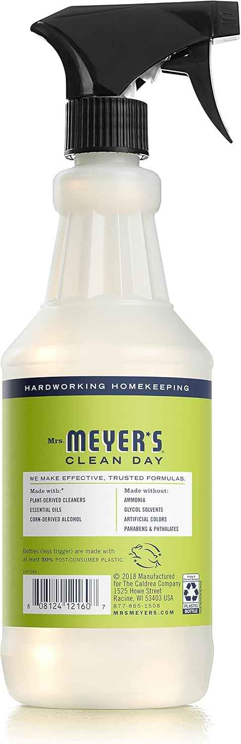 MRS. MEYER'S CLEAN DAY Mirror & Window Cleaner, Great for Indoor & Outdoor Glass Surfaces, Lemon Verbena, 24 Fl Oz