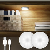 Rechargeable Puck Lights 2 Pack, Magnetic Tap Light 1000mAh Battery Powered, Warm Yellow/Cool White, Dimmable Touch Light Stick on for Closet, Locker, Cabinet, Bedside, Kitchen