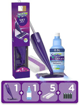 Swiffer WetJet Floor Spray Mop, Starter Kit, Includes: 1 WetJet, 5 Pads, 1 Cleaning Solution & 4 Batteries