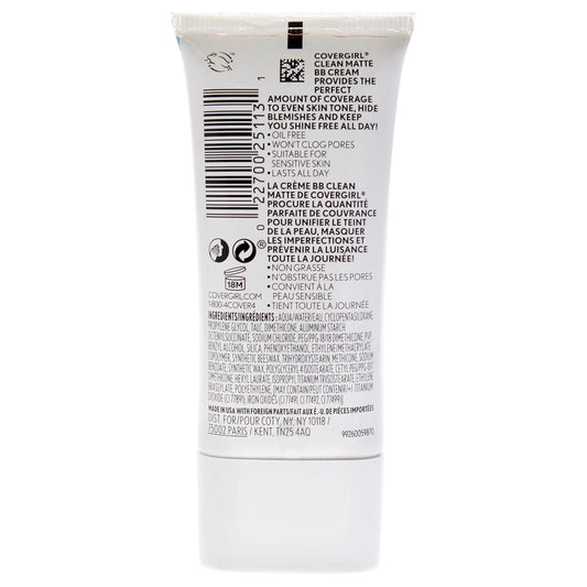 COVERGIRL_-_Clean_Matte_BB_Cream,_Oil-Free,_Long-Lasting,_Sensitive_Skin,_Lightweight,_100%_Cruelty-Free