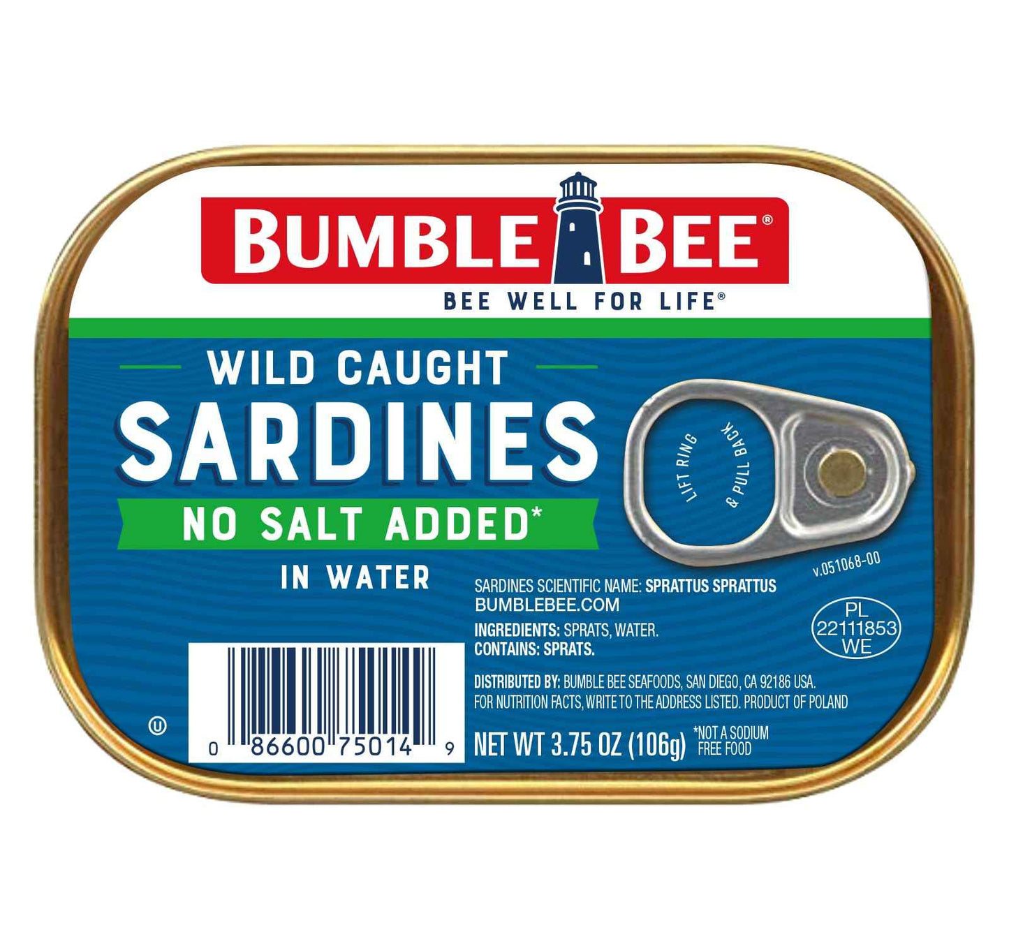 Bumble Bee Sardines, 3.75 oz Tin - Wild Caught, Gluten Free, Keto, Kosher