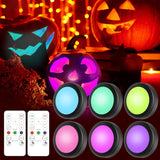 Yiliaw 3 Pack/6 Packs/12 Packs LED Puck Lights Remote Control 16 Color Changeable Under Cabinet Lights, Battery Operated Lights Night Light with Dimmer & Timmer for Closet Bedroom Kitchen, White/Black