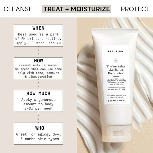 Naturium The Smoother Glycolic Acid Body Lotion, Resurfacing & Exfoliating Treatment, with 10% Glycolic Acid, 8 oz