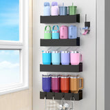 Magnetic Water Bottle Holder for Refrigerator, Cup Holder Organizer for Stanley and Tumbler for Kitchen, 4 Pack, Black