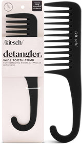Kitsch Wide Tooth Detangler Comb - Curved Handle for Curly, Wet & Thick Hair, Black Shower Comb for Women
