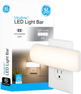 GE Ultrabrite LED Light Bar Night Lights Plug Into Wall Room Decor Ambient Lighting Dusk to Dawn Sensor Bright Nightlight, White, 100 Lumens, 2 Pack
