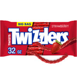 TWIZZLERS Twists Strawberry Flavored Licorice Style, Low Fat Candy Big Bag, 32 oz Sweet Snack Bonbon Corn Chewy