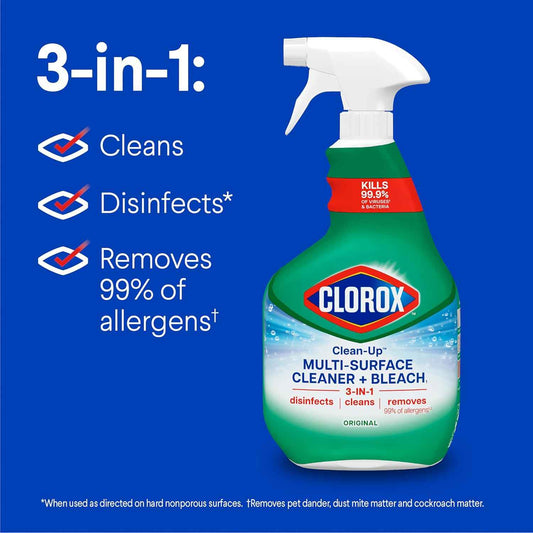 Clorox Clean-Up Multi Surface Cleaner Bleach Spray, Original, All Purpose Cleaning Spray Bottle, Mold and Mildew Cleaner, 32 Fl Oz., Pack of 3
