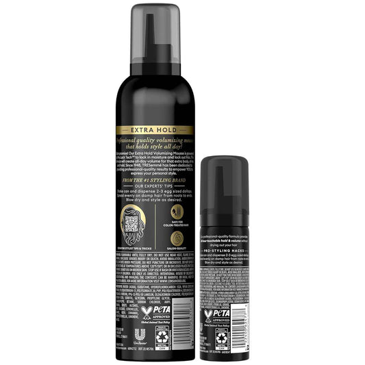 TRESemmé Shaping Mousse, Extra Hold 2-Pack + Travel-Size Bottle – Moisturizing Hair Mousse for Sculpting, 24H Frizz Control (3 Piece Set)