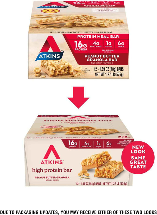 Atkins High Protein Bar, High Fiber Snack , 16g Protein, 1g Sugar, 4g Net Carb, Protein Snack