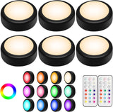 Alivation Led Under Cabinet Lighting Battery Operated Light, 6 Puck Lights with Remote Control, 13 Color Changing Stick on, Touch Push Tap Lights for Kitchen, Closet, Bookshelf, Stair, Display