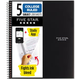Five Star Spiral Notebook + Study App, 5 Subject, College Ruled Paper, Fights Ink Bleed, Water Resistant Cover, 8-1/2" x 11", 200 Sheets