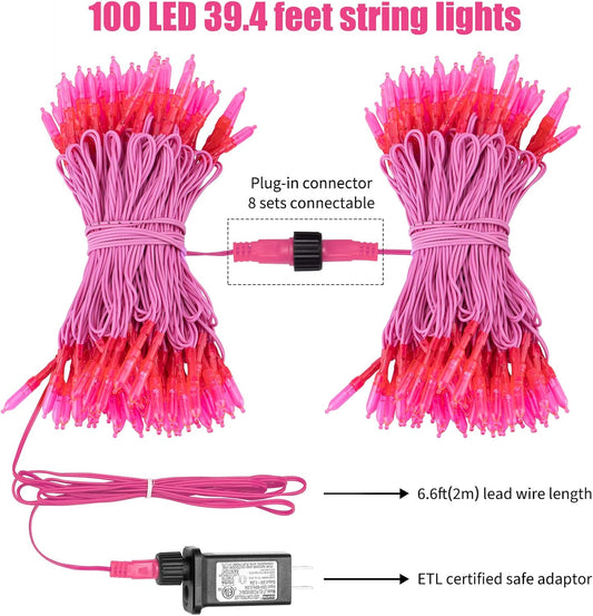 Minetom_Pink_Mini_Christmas_Lights_-_39_Feet_100_LED_Fairy_String_Lights_with_8_Lighting_Modes_Waterproof_Connectable_for_Indoor_Outdoor_Xmas_Tree_Garland_Wreath_Holiday_Valentine's_Day_Decoration