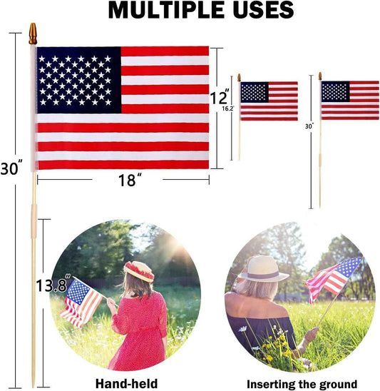 American Flags for Outside, 250th Anniversary USA Stick Flag with Handheld and Grounded Multi-Purpose Flagpole, Memorial Day, 4th of July Decorations, Patriotic Decorations