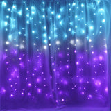 Pink Purple & Blue Ombre Fairy Curtain Lights with Dimmer Switch, Ombre Rainbow LED Icicle String Curtain Lights for Girls Room, Bedroom, Teen Room, Kids Room, Wedding, Christmas Gift, Mermaid Décor