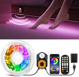 Motion Sensor LED Light Strip 9.84ft/19.68ft Under Bed Lights, RGB 3 Mode Motion Activated Bed Light with Music Sync and Timer, Dimmable Color Changing LED Lights