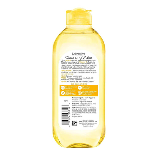 Garnier Micellar Water with Vitamin C, Facial Cleanser & Makeup Remover, Brightening & Hydrating, For All Skin Types, Vegan, Cruelty Free