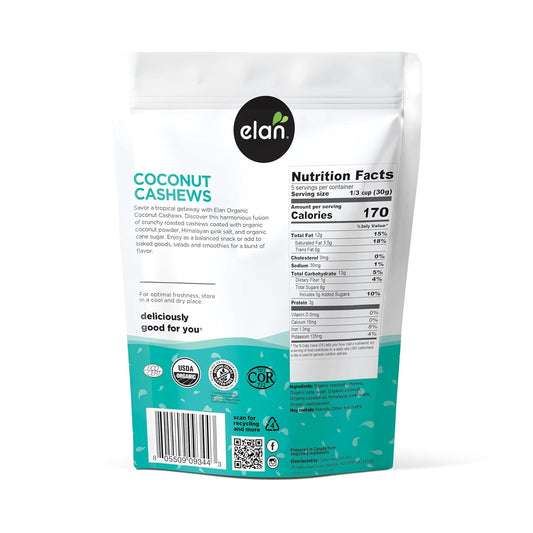 Elan_Organic_Coconut_Cashews,_5.6_oz,_Non-GMO,_Gluten-Free,_Vegan,_Kosher,_Glazed_Nuts_(Roasted_Cashews,_Coconut_Milk_Powder,_Himalayan_Pink_Salt),_Superfood_Infused_Nuts