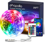 phopollo Led Strip Lights Color Changing 16.4ft/25FT/32.8FT/100FT/130FT Flexible 5050 RGB Led Lights Kit with Power Supply and 44 Keys Remote