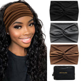 Wide Boho Headbands for Women Extra Large Turban Headband Hairband Hair Twisted Knot Accessories 3 Pack