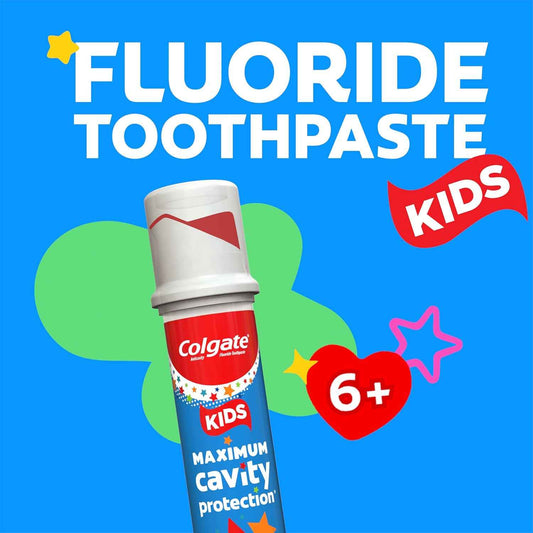 Colgate Kids Toothpaste Pump with Fluoride for Cavity Protection, Ages 6+, ADA Accepted, Bubble Fruit, 4.4 Ounce, 6 Pack