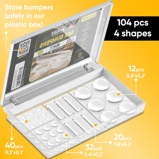 104_Clear_Cabinet_Bumper_Pads_–_Self-Adhesive_Silicone_Buffer_Set_with_4_Shapes_for_Doors,_Drawers_&_Furniture_–_Sound_Dampening_&_Surface_Protection