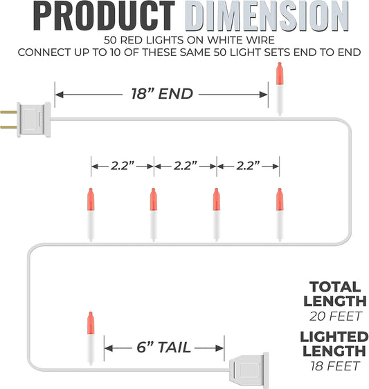 612_Vermont_50_Red_Christmas_Lights_on_a_White_Wire_String,_UL_Approved,_Indoor_and_Outdoor_Use,_9_Foot_of_Lighted_Length,_11_Foot_of_Total_Length