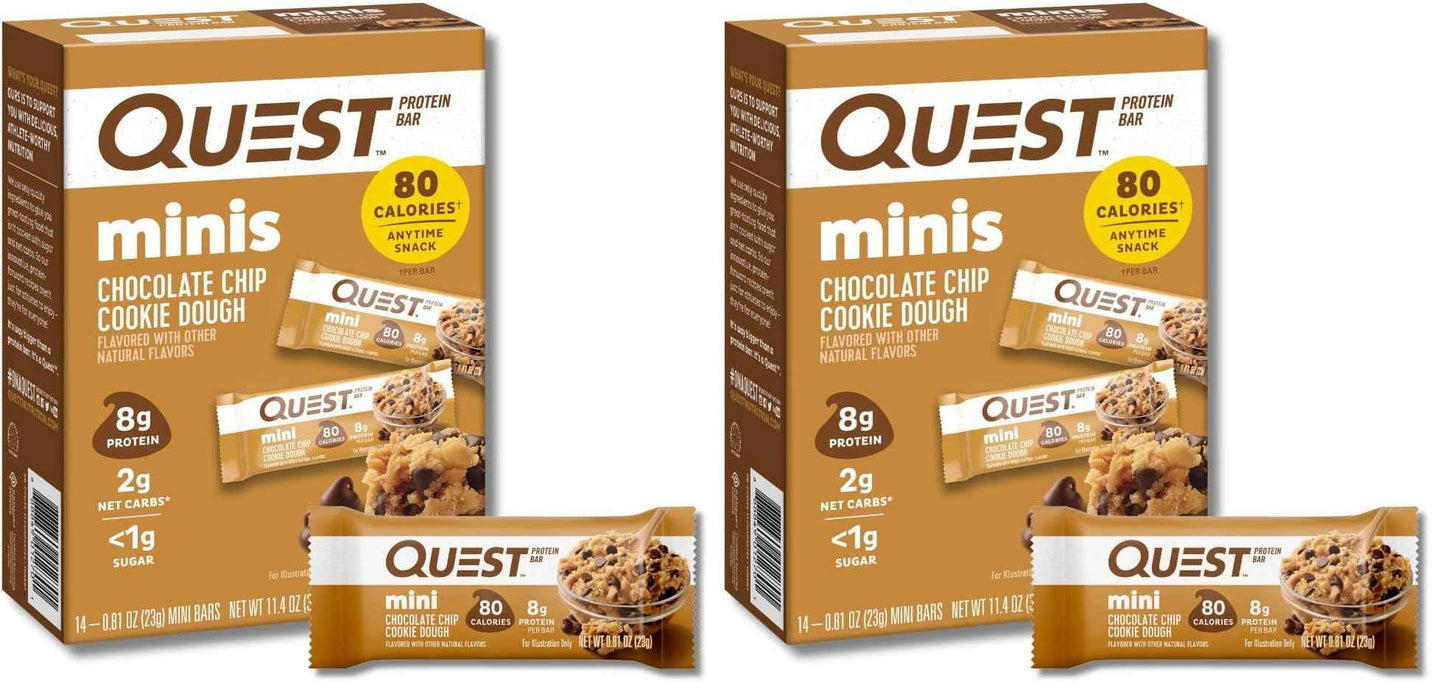 Quest Nutrition Mini Chocolate Chip Cookie Dough Protein Bars, 8g Protein, 1g Sugar, 2g Net Carbs, Gluten Free, 14 Count