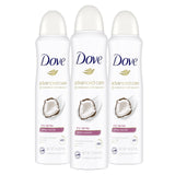 Dove Advanced Care Dry Spray Antiperspirant Deodorant Caring Coconut 3 Count For Women With 48 Hour Protection Soft And Comfortable Underarms 3.8 oz