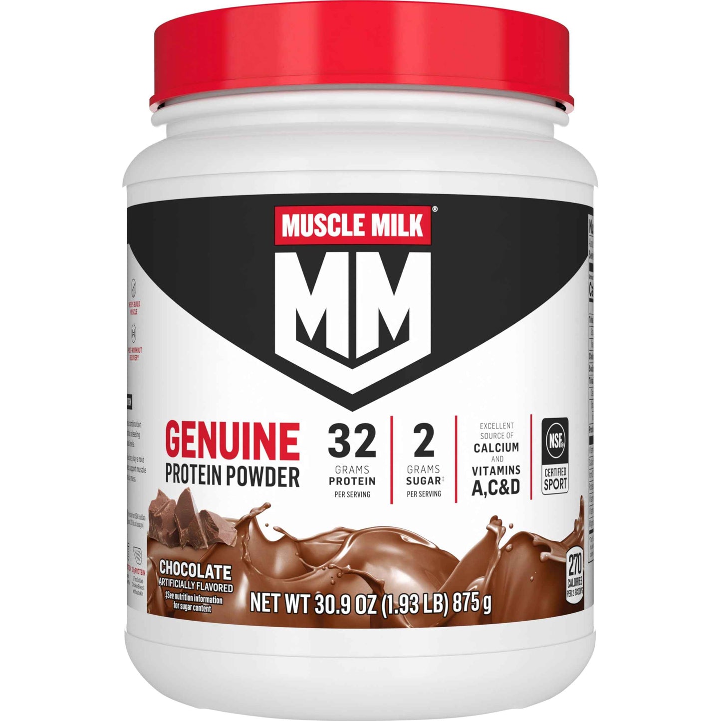 Muscle Milk Genuine Protein Powder, 32g Protein, 2g Sugar, Calcium, Vitamins A, C & D, NSF Certified for Sport, Energizing Snack, Packaging May Vary