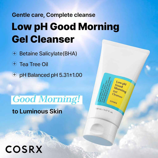 COSRX Low pH Good Morning Gel Face Cleanser, BHA Face Wash, Daily Mild Face Cleanser for Sensitive Skin, PH Balancing, Korean Skin Care, Korean Face Wash