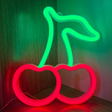 Cherry Neon Sign, Red Green Cherries Neon Lights, Cherry Neon Signs for Wall Decor, Cute Fruits LED Signs for Kids Room,Restaurant,Bar,Fruit Shop,Home Green+Red