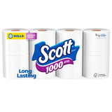 Scott 1000 Toilet Paper, 8 Rolls, Septic-Safe, 1-Ply Toilet Tissue Wipes Sheets
