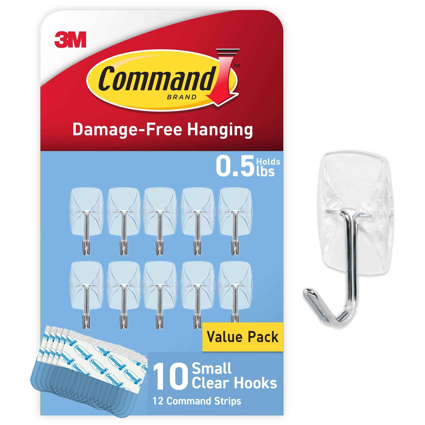 Command Small Clear Wire Toggle Hooks, Damage-Free Hanging with Adhesive, Great for Hanging, Organization and Storage, Holds up to 0.5 lb