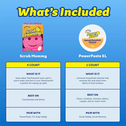 Scrub Sponges & PowerPaste XL Value Pack - 4 Scrub Mommy Multipurpose Dish Sponges & PowerPaste XL All-Purpose Cleaning Paste - Scratch-Free, Multi-Surface Household Cleaning Supplies Kit (5ct)