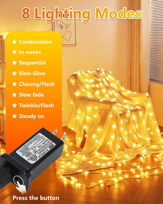 Twinkle Star 100 LED Star String Lights – Shatterproof, Cool-Touch Fairy Lights for Kids Bedroom, Nursery, and Playroom