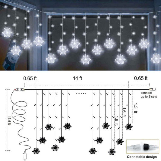 Lumiluxe Family Room Snowflake Curtain – Playroom and Toddler Room Decor, No Flame No Heat LED Design
