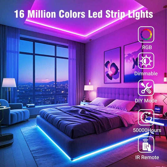 LED Strip Light Bluetooth, Color Changing LED Strip Lights for Bedroom, Music Sync RGB Lighting with 24Key Remote/APP Control for Home Decoration
