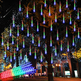 Aluan Christmas Lights Outdoor Meteor Shower Lights White 16 Inch 10 Tubes 360 LED Falling Rain Light Waterproof Snowfall Dripping Icicle Light for Xmas Tree Holiday Decoration Yard Porch Patio
