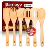 Bamboo Wooden Spoons for Cooking 6-Piece, Apartment Essentials Wood Spatula Spoon Nonstick Kitchen Utensil Set Premium Quality Housewarming Gifts for Everyday Use