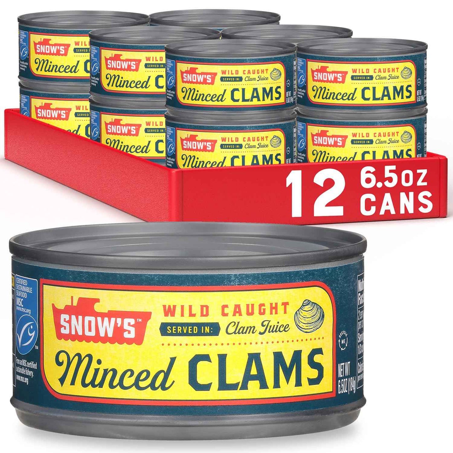Snow's Ocean Chopped Clams Canned, Can - 7g Protein per Serving - Gluten Free, No MSG, 99% Fat Free - Great for Pasta & Seafood Recipes