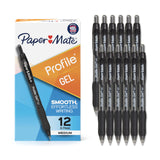 Paper Mate Gel Pen Profile Retractable 0.7mm Black 12 Count