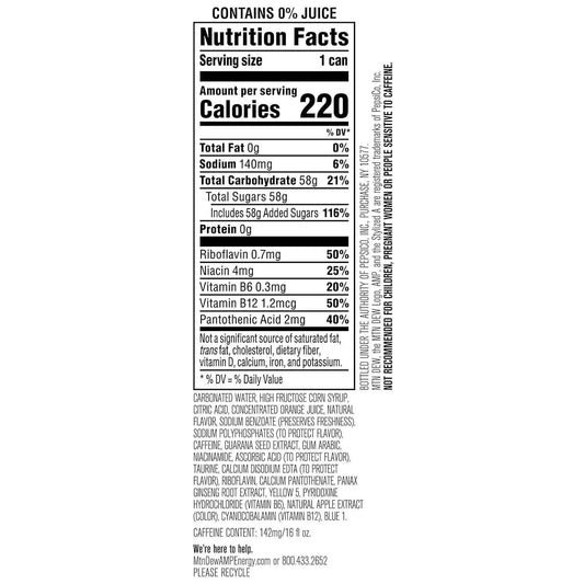 Mtn Dew AMP Energy, Original, Energy Drink with Caffeine, B Vitamins