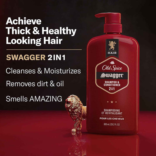 Old Spice Mens 2-in-1 Shampoo and Conditioner Set, Swagger, For All Hair Types, Healthier, Fuller, More Moisturized Looking Hair, Barbershop Quality