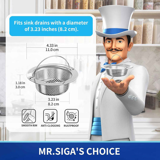 MR.SIGA Kitchen Sink Strainer, Stainless Steel Sink Drain Strainer, Dishwasher Safe, 2 Pack